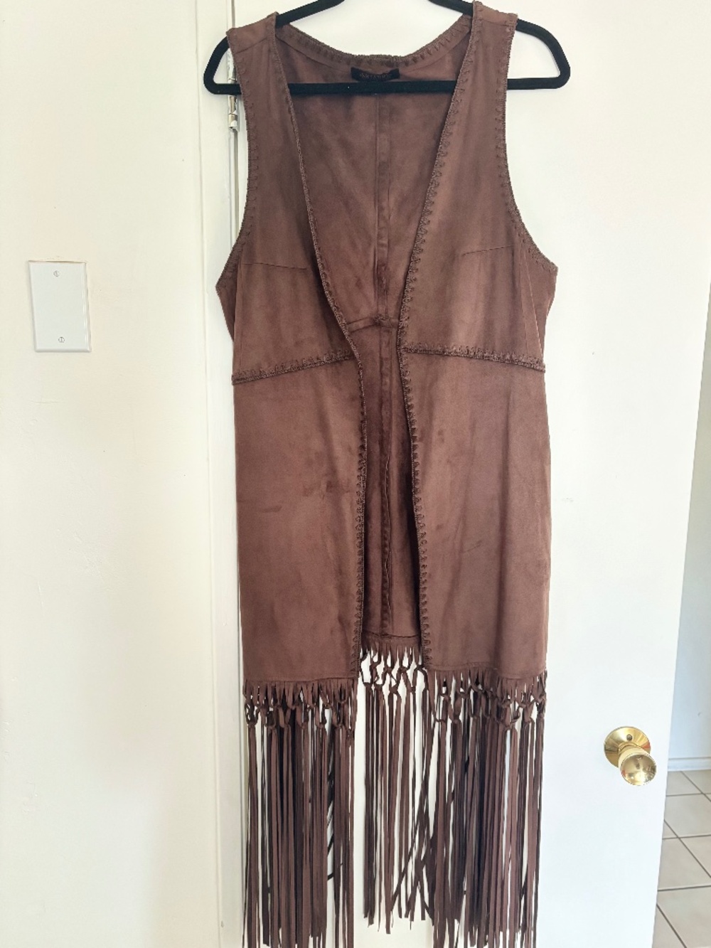 Shyanne Chocolate Brown Long Fringe Vest Size Large